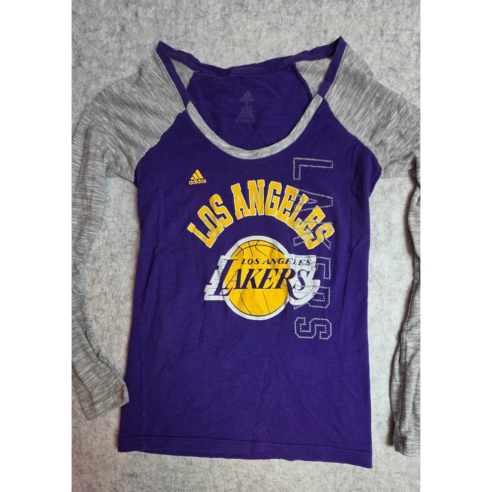 Adidas Los Angeles Lakers Shirt Womens Medium Purple Long Sleeve NBA Raglan Tee